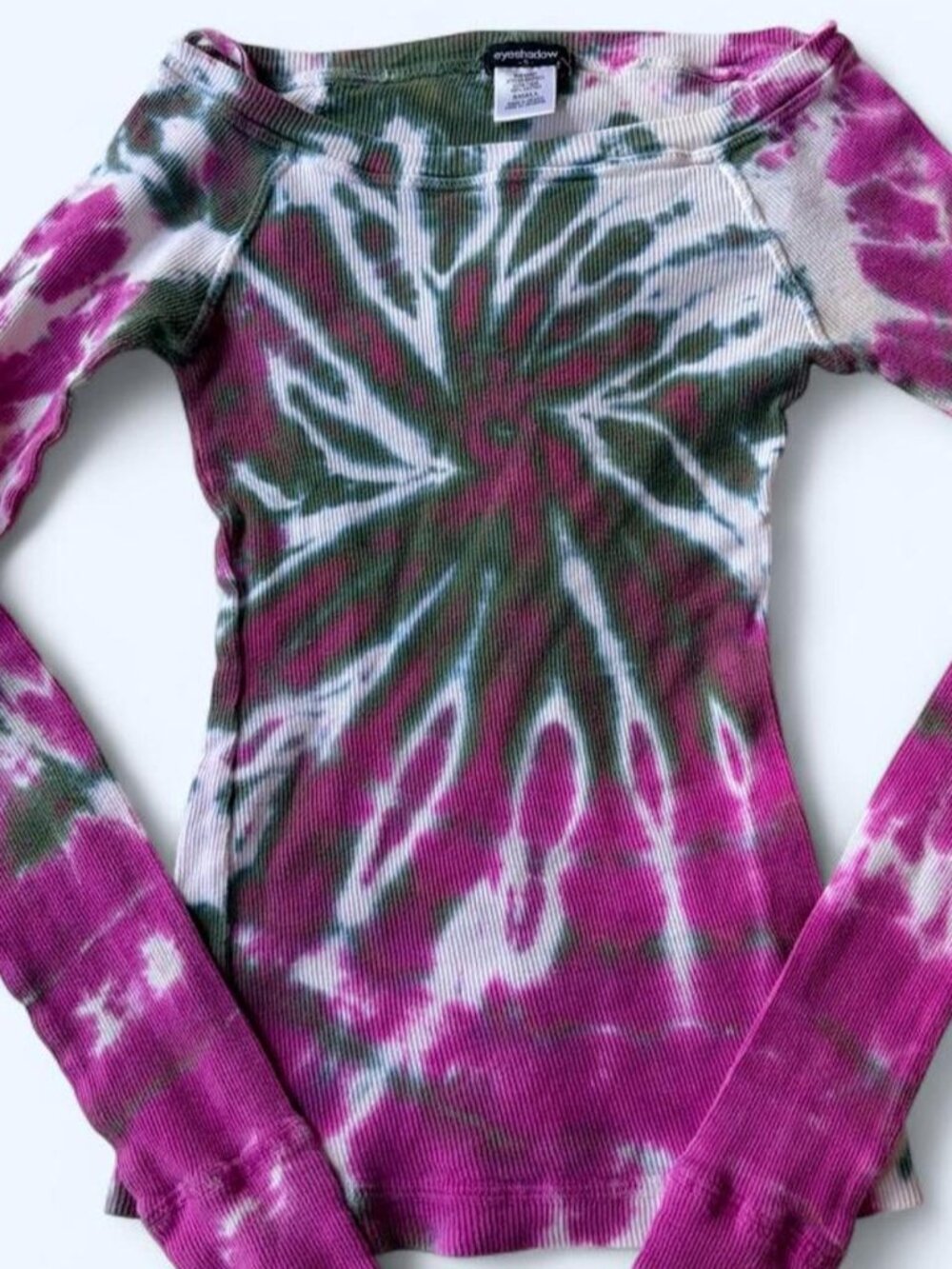 Vintage Y2K Eyeshadow Purple Green Tie Dye Ribbed Long Sleeve Top S